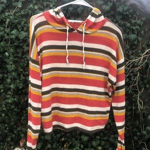 Medium SOFT Orange Striped Hoodie w/ Draw Strings!